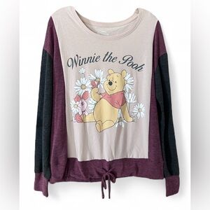 Upcycled Disney Winnie the Pooh Cream, Gray, Maroon Top w tie/ M/L